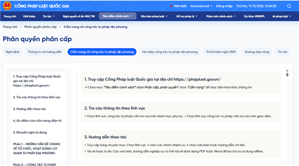 Cẩm nang điện tử về công tác tư pháp địa phương