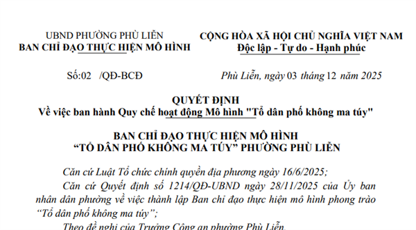 Quyết định số 02/QĐ-BCĐ Về việc ban hành Quy chế hoạt động Mô hình "Tổ dân phố không ma túy"