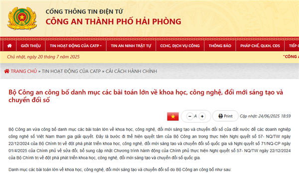Bộ Công an công bố danh mục các bài toán lớn về khoa học, công nghệ, đổi mới sáng tạo và chuyển đổi số