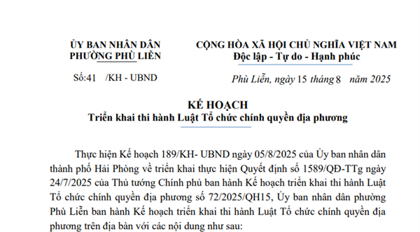 Kế hoạch triển khai thực hiện Quyết định số 1589/QĐ-TTg ngày 24/7/2025 của Thủ tướng Chính phủ ban hành Kế hoạch triển khai thi hành Luật Tổ chức chính quyền địa phương số 72/2025/QH15