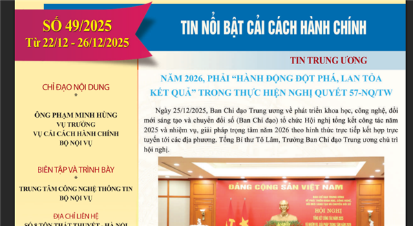 Bản tin điện tử cải cách hành chính số 49/2025, từ ngày 22/12/2025 đến ngày 26/12/2025