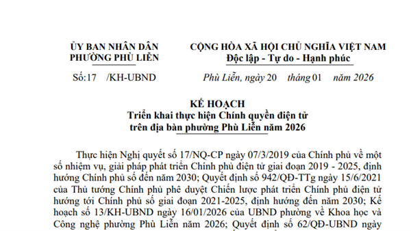 Triển khai thực hiện Chính quyền điện tử trên địa bàn phường Phù Liễn năm 2026