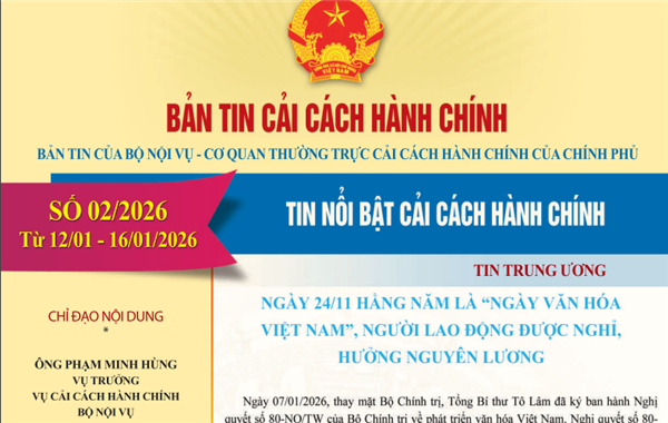 Bản tin điện tử cải cách hành chính số 02/2026, từ ngày 12/01/2026 đến ngày 16/01/2026