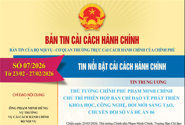 Bản tin điện tử cải cách hành chính số 07/2026, từ ngày 23/02/2026 đến ngày 27/02/2026