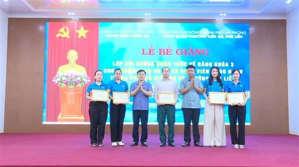 Bế giảng lớp Bồi dưỡng nhận thức về Đảng khóa III năm 2026 cho quần chúng ưu tú là đoàn viên công đoàn phường Phù Liễn và phường Kiến An