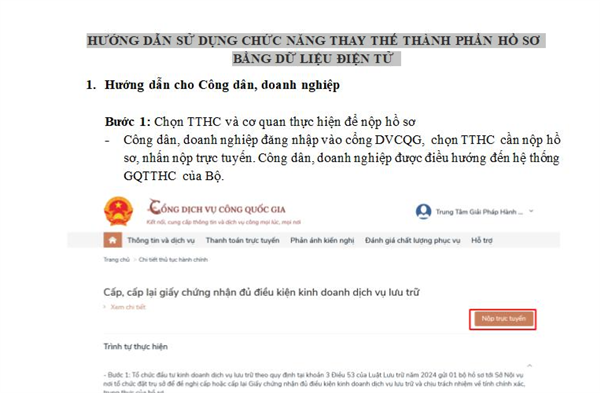 HƯỚNG DẪN SỬ DỤNG CHỨC NĂNG THAY THẾ THÀNH PHẦN HỒ SƠ BẰNG DỮ LIỆU ĐIỆN TỬ