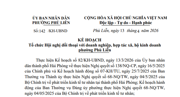 Kế hoạch Tổ chức Hội nghị đối thoại với doanh nghiệp, hợp tác xã, hộ kinh doanh phường Phù Liễn