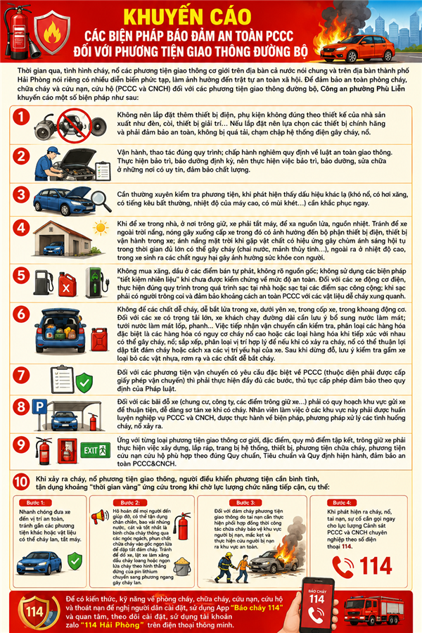 KHUYẾN CÁO CÁC BIỆN PHÁP BẢO ĐẢM AN TOÀN PCCC ĐỐI VỚI PHƯƠNG TIỆN GIAO THÔNG ĐƯỜNG BỘ