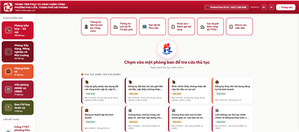 Tiện ích số Sách điện tử tra cứu Thủ tục hành chính phường Phù Liễn thành phố Hải Phòng