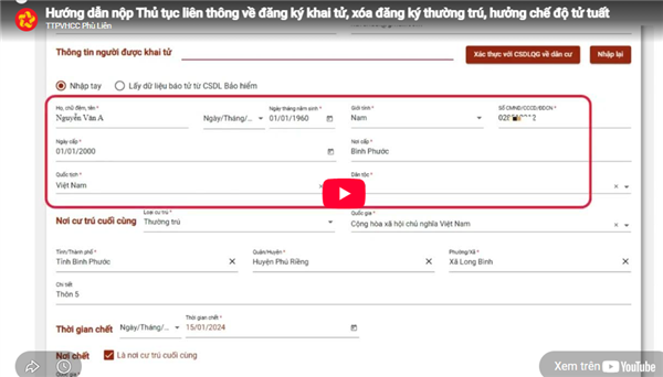 Video Hướng dẫn nộp Thủ tục liên thông về đăng ký khai tử, xóa đăng ký thường trú, hưởng chế độ tử tuất