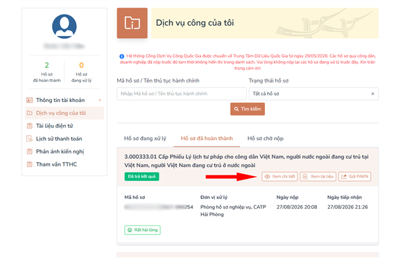 Hướng dẫn tải kết quả hồ sơ thủ tục hành chính trên Cổng Dịch vụ công quốc gia