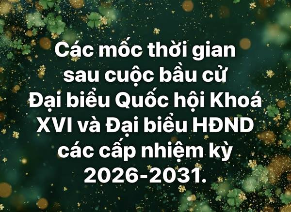 Các mốc thời gian sau cuộc bầu cử Đại biểu Quốc hội khóa XVI và đại biểu HĐND các cấp nhiệm kỳ 2026-2031.