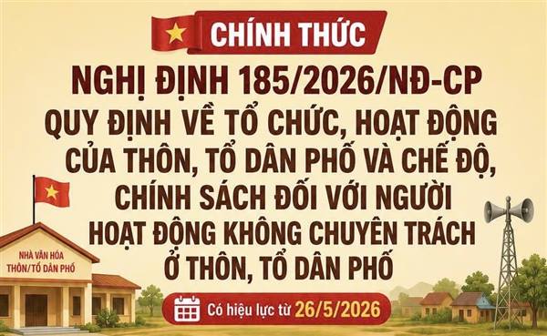 Chính thức ban hành Nghị định 185/2026/NĐ-CP về tổ chức, hoạt động của thôn, tổ dân phố và chế độ, chính sách đối với người hoạt động không chuyên trách ở cơ sở.