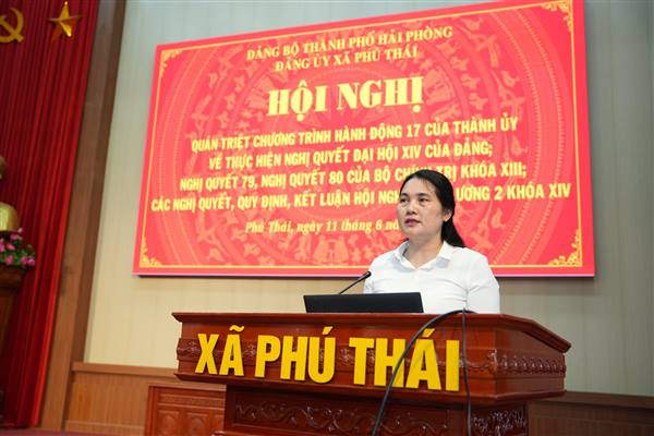 Đảng ủy xã Phú Thái tổ chức Hội nghị nghiên cứu, học tập, quán triệt Chương trình hành động số 17 của Thành ủy về thực hiện Nghị quyết Đại hội đại biểu toàn quốc lần thứ XIV của Đảng; Nghị quyết số 79 và Nghị quyết số 80 của Bộ Chính trị khóa XIII; các nghị quyết, quy định, kết luận của Hội nghị Trung ương 2 khóa XIV.
