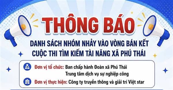 Ban Tổ chức Cuộc thi “Tìm kiếm tài năng xã Phú Thái” năm 2026 xin chúc mừng 16 nhóm tài năng xuất sắc đã chính thức giành quyền góp mặt tại Vòng Bán kết.