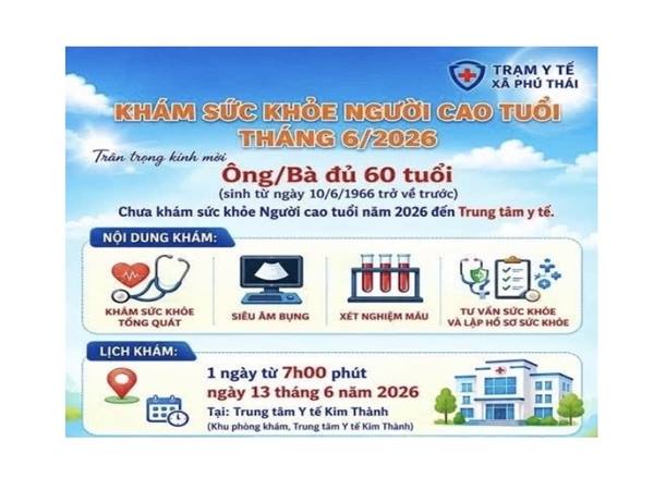 Trạm y tế xã Phú Thái phối hợp với Trung tâm Y tế Kim Thành tổ chức khám sức khỏe định kỳ MIỄN PHÍ cho người cao tuổi trên địa bàn xã.
