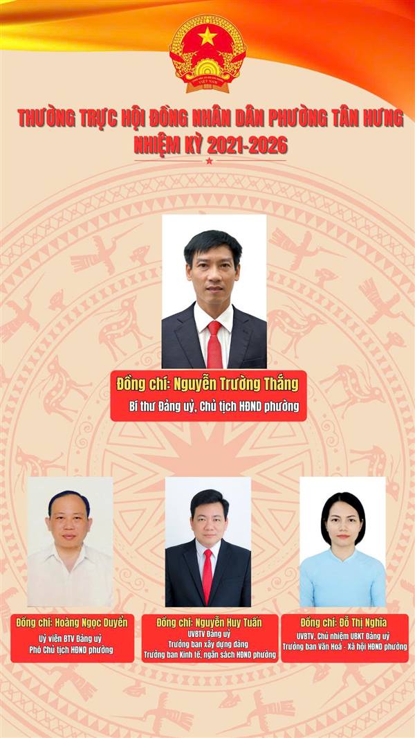 Thường trực Hội đồng nhân dân phường Tân Hưng nhiệm kỳ 2021-2026
