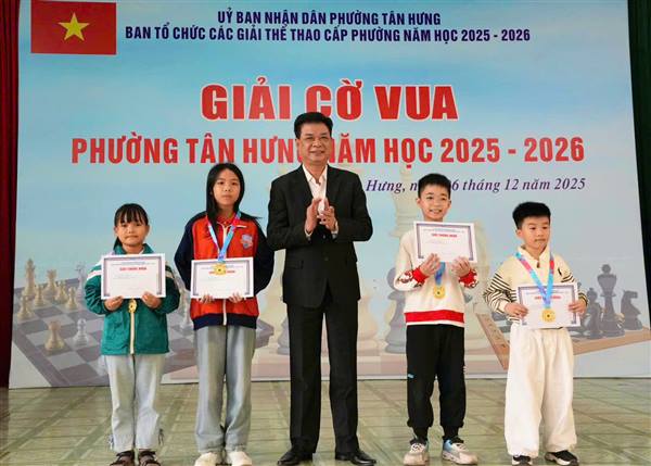 95 học sinh tham gia Giải cờ vua năm học 2025-2026 phường Tân Hưng