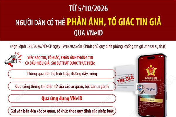 Người dân có thể phản ánh, tố giác tin giả qua VNeID từ ngày 5/10/2026