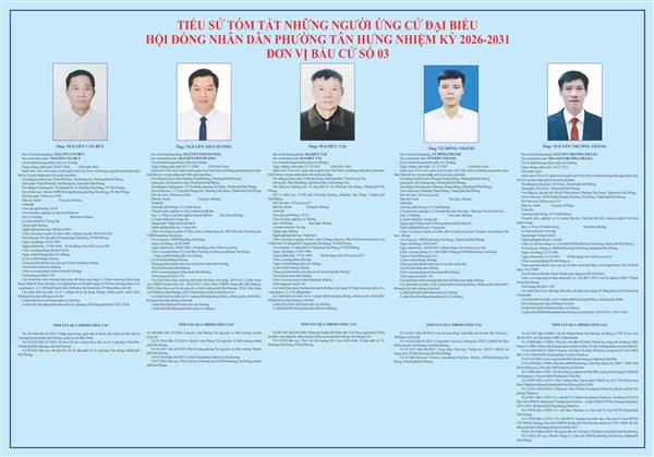 Tiểu sử tóm tắt những người ứng cử đại biểu HĐND phường Tân Hưng nhiệm kỳ 2026-2031