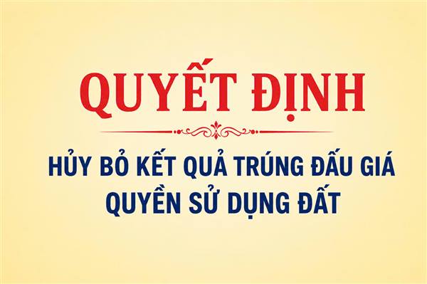 Quyết định hủy bỏ kết quả trúng đấu giá quyền sử dụng 03 lô đất tại điểm dân cư số 3 thôn Phạm Xá Khu dân cư mới xã Ngọc Sơn, huyện Tứ Kỳ nay là phường Tân Hưng
