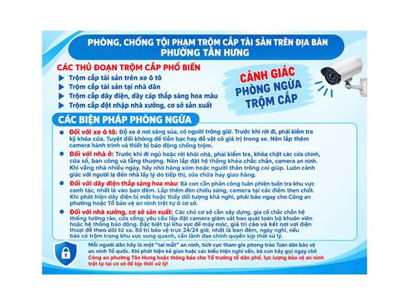 Phòng, chống tội phạm trộm cắp tài sản trên địa bàn phường Tân Hưng