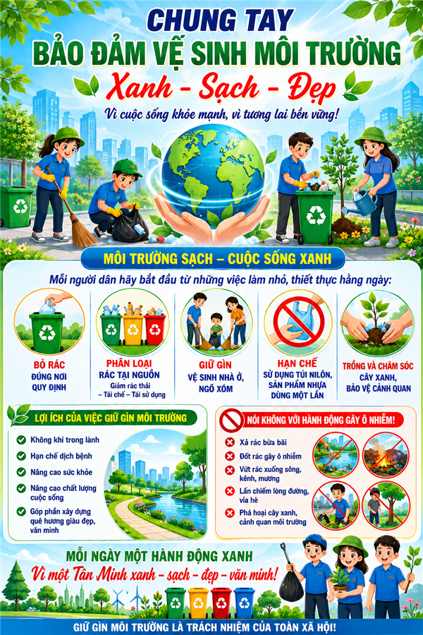 CHUNG TAY BẢO VỆ MÔI TRƯỜNG – HÀNH ĐỘNG NHỎ, Ý NGHĨA LỚN VÌ MỘT QUÊ HƯƠNG XANH – SẠCH – ĐẸP