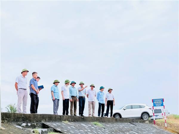 Đồng chí Nguyễn Quang Huy - Bí thư Đảng ủy, Chủ tịch HĐND xã kiểm tra thực địa, chỉ đạo công tác phòng, chống bão số 1