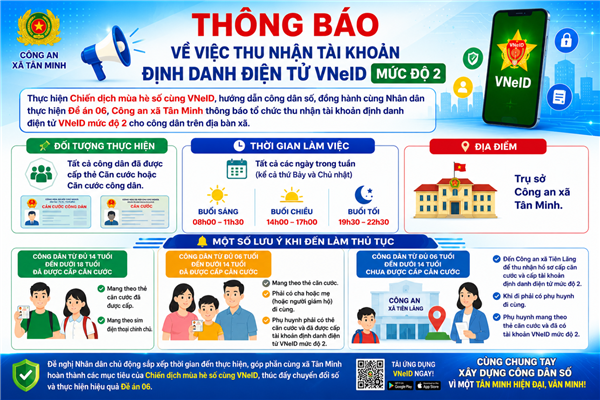 Cài đặt định danh điện tử mức độ 2 – Hành động nhỏ hôm nay, lợi ích lớn cho mỗi người dân và sự phát triển của xã Tân Minh