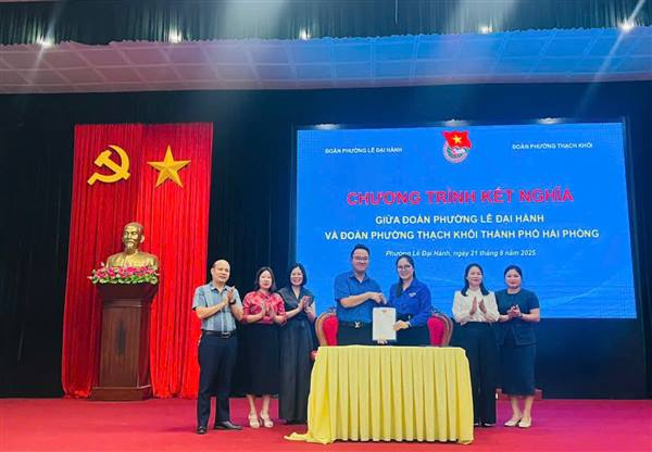 Hội nghị ký kết chương trình kết nghĩa giữa Đoàn phường Thạch Khôi và Đoàn phường Lê Đại Hành giai đoạn 2025 - 2030