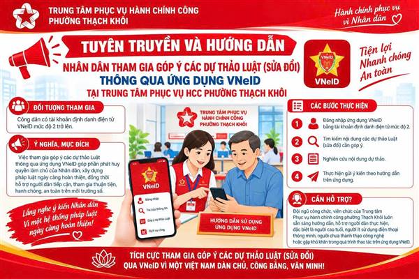 Trung tâm Phục vụ hành chính công phường Thạch Khôi tuyên truyền, hướng dẫn nhân dân tham gia góp ý các dự thảo luật (sửa đổi) thông qua ứng dụng VNeID