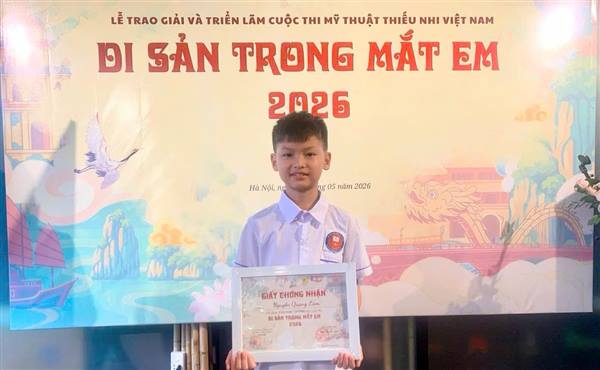 Học sinh Trường Tiểu học Gia Xuyên giành giải Kim cương Cuộc thi Mỹ thuật Thiếu nhi Việt Nam “Di sản trong mắt em 2026”