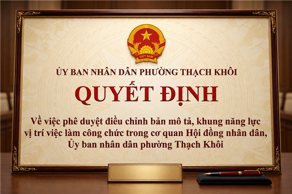 QUYẾT ĐỊNH về việc phê duyệt điều chỉnh bản mô tả, khung năng lực vị trí việc làm công chức trong cơ quan Hội đồng nhân dân, Ủy ban nhân dân
phường Thạch Khôi