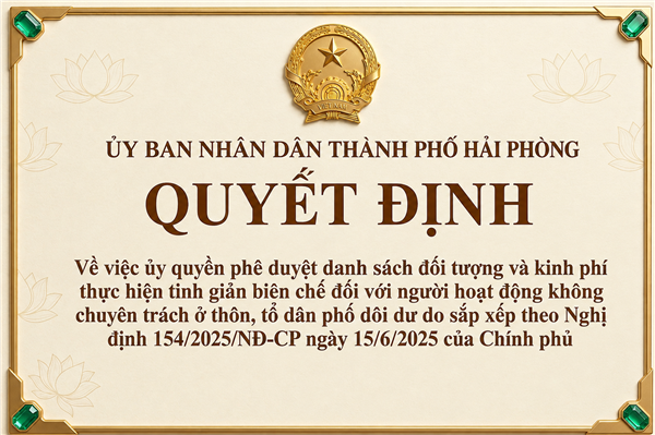 QUYẾT ĐỊNH về việc ủy quyền phê duyệt danh sách đối tượng và kinh phí thực hiện tinh giản biên chế đối với người hoạt động không chuyên trách ở thôn, tổ dân phố dôi dư do sắp xếp theo Nghị định số 154/2025/NĐ-CP ngày 15/6/2025 của Chính phủ