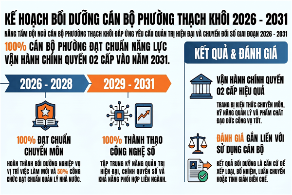 KẾ HOẠCH tăng cường bồi dưỡng đội ngũ cán bộ, công chức phường Thạch Khôi đáp ứng yêu cầu vận hành chính quyền địa phương 02 cấp giai đoạn 2026 - 2031