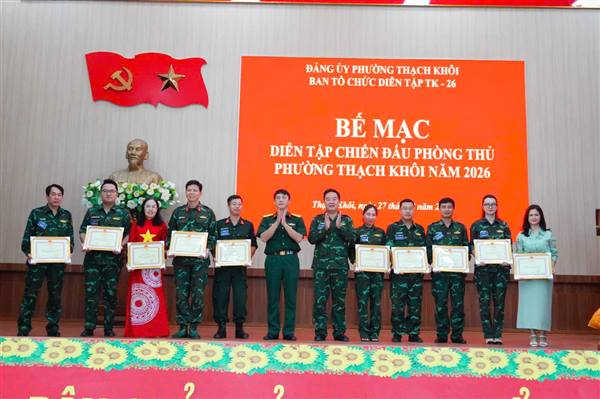 Cuộc diễn tập chiến đấu phòng thủ năm 2026 phường Thạch Khôi thành công tốt đẹp