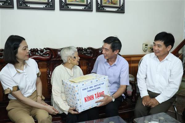 Đồng chí Nguyễn Văn Phú thăm, tặng quà Mẹ Việt Nam anh hùng tại xã Thái Tân