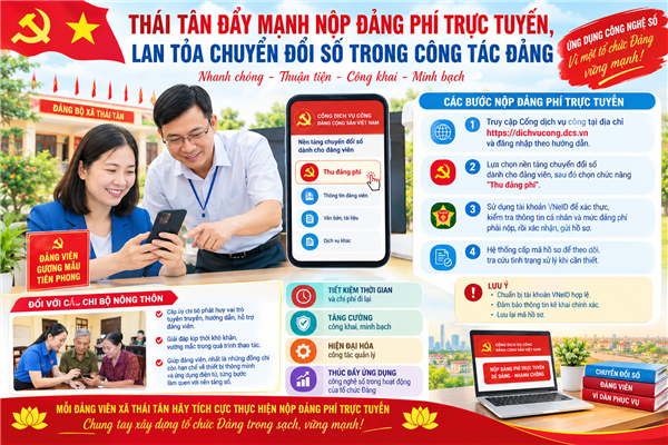 THÁI TÂN ĐẨY MẠNH NỘP ĐẢNG PHÍ TRỰC TUYẾN, LAN TỎA CHUYỂN ĐỔI SỐ TRONG CÔNG TÁC ĐẢNG