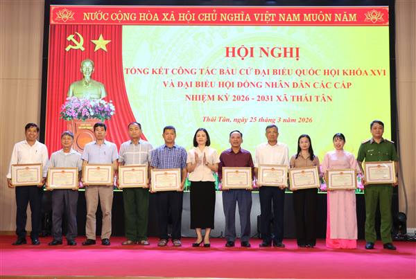 Xã Thái Tân tổng kết công tác bầu cử đại biểu Quốc hội khóa XVI và đại biểu HĐND các cấp nhiệm kỳ 2026 – 2031