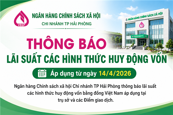 Ngân hàng Chính sách xã hội Chi nhánh TP Hải Phòng thông báo lãi suất huy động vốn mới