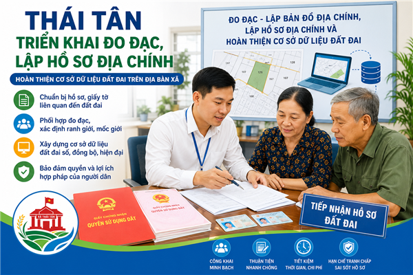 Thái Tân triển khai đo đạc, lập bản đồ địa chính và hoàn thiện cơ sở dữ liệu đất đai