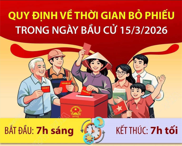Quy định về thời gian bỏ phiếu trong ngày Bầu cử 15/3/2026