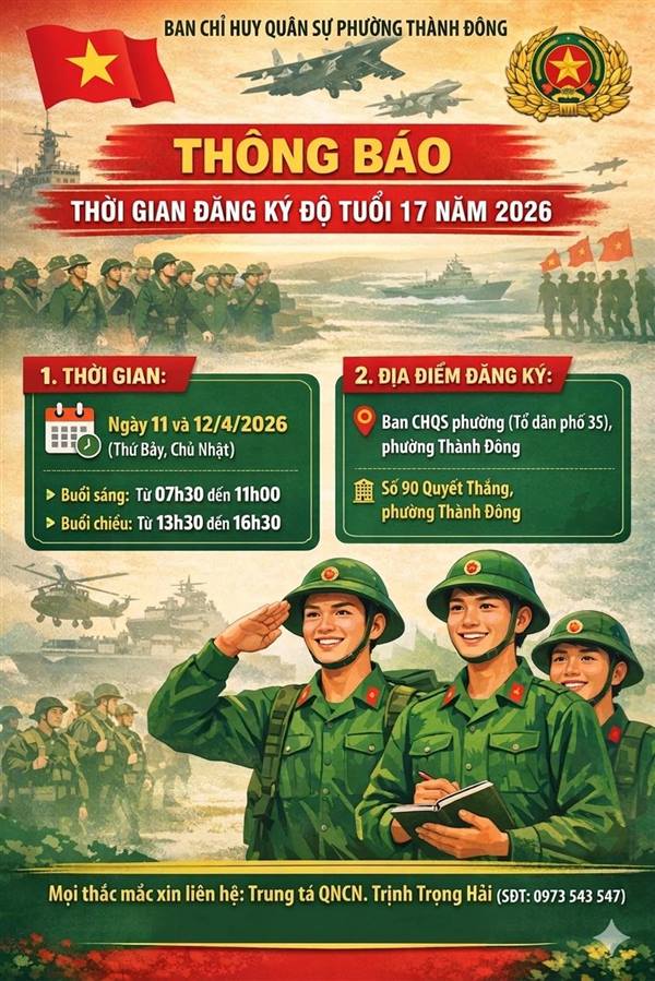 Thông báo thời gian đăng ký độ tuổi 17 năm 2026