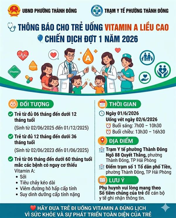 Thông báo tổ chức cho trẻ uống Vitamin A liều cao đợt 1 năm 2026