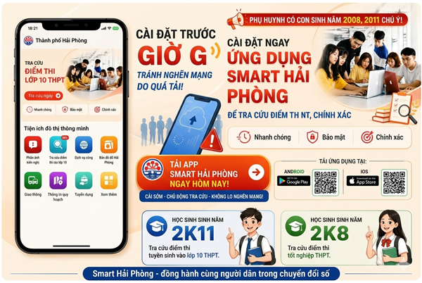 Hướng dẫn cài đặt ứng dụng "Smart Hải Phòng" để tra cứu điểm thi tuyển sinh lớp 10 THPT và thi tốt nghiệp THPT năm 2026