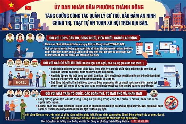 Bài tuyên truyền về việc thực hiện nghiêm quy định khai báo tạm trú cho người nước ngoài và thông báo lưu trú theo Thông tư số 87/2026/TT-BCA