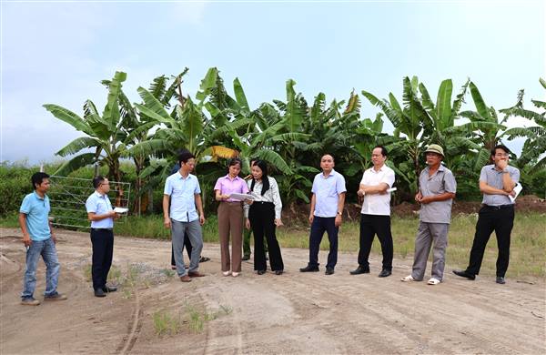 Các đồng chí lãnh đạo xã kiểm tra tình hình hoạt động bến, bãi ven sông trên địa bàn