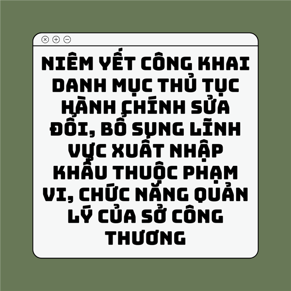 THÔNG BÁO
Về việc niêm yết công khai danh mục thủ tục hành chính sửa đổi, bổ sung lĩnh
vực xuất nhập khẩu thuộc phạm vi, chức năng quản lý của Sở Công Thương
