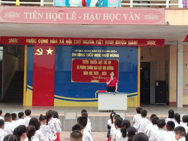 Liên đội Trường Tiểu học Ngũ Hùng tăng cường tuyên truyền quyền trẻ em và phòng chống bạo lực học đường