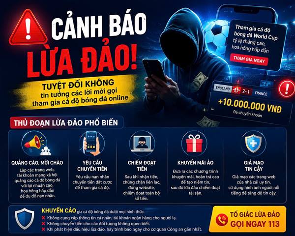 Cảnh báo các thủ đoạn lừa đảo, cá độ bóng đá trong mùa World Cup
